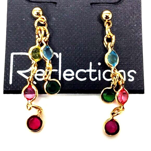 Gold tone Chain Drop Earrings Multicolor Crystal Dangles Stylish Women's Jewelry - Picture 1 of 9